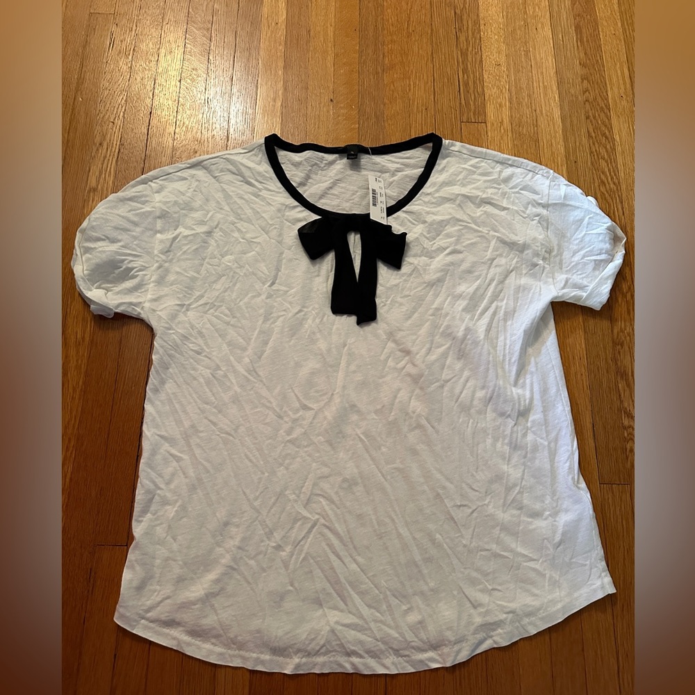 J.Crew Silk Bow Romantic Black & White Tee, Size XL, NWT